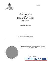 Realistic Canada British Columbia Register of companies certificate of change of name download for verification